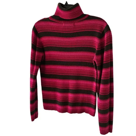 Petite Sophisticate LS Striped Ribbed Turtleneck Top | Like New | SP | Pink BRN - Picture 5 of 15